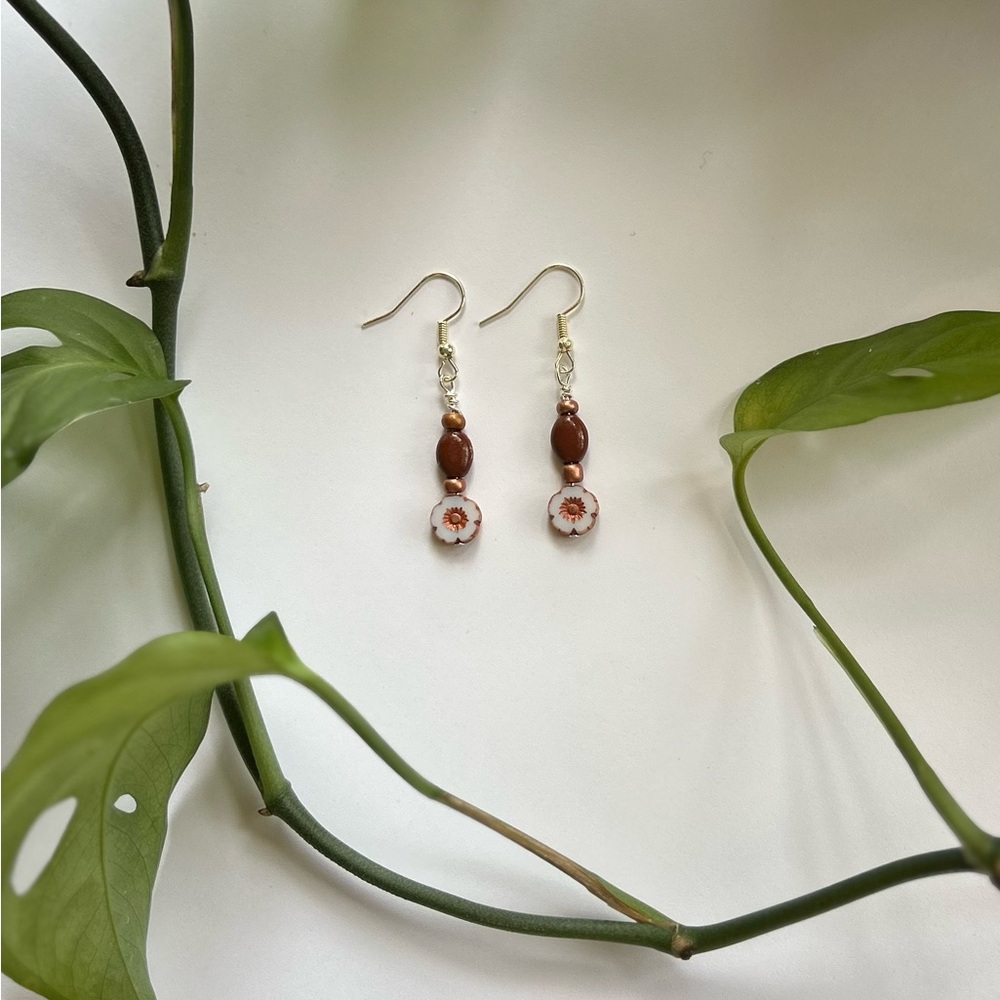 Handmade Flower Glass Bead Dangle Earrings